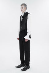 Black Vintage Dark Pattern Men's Gothic Vest With Brooch - Product - 5