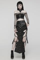 Black Inverted Triangle Hollow Metal Chain Women's Steampunk Skirt - Product - 4