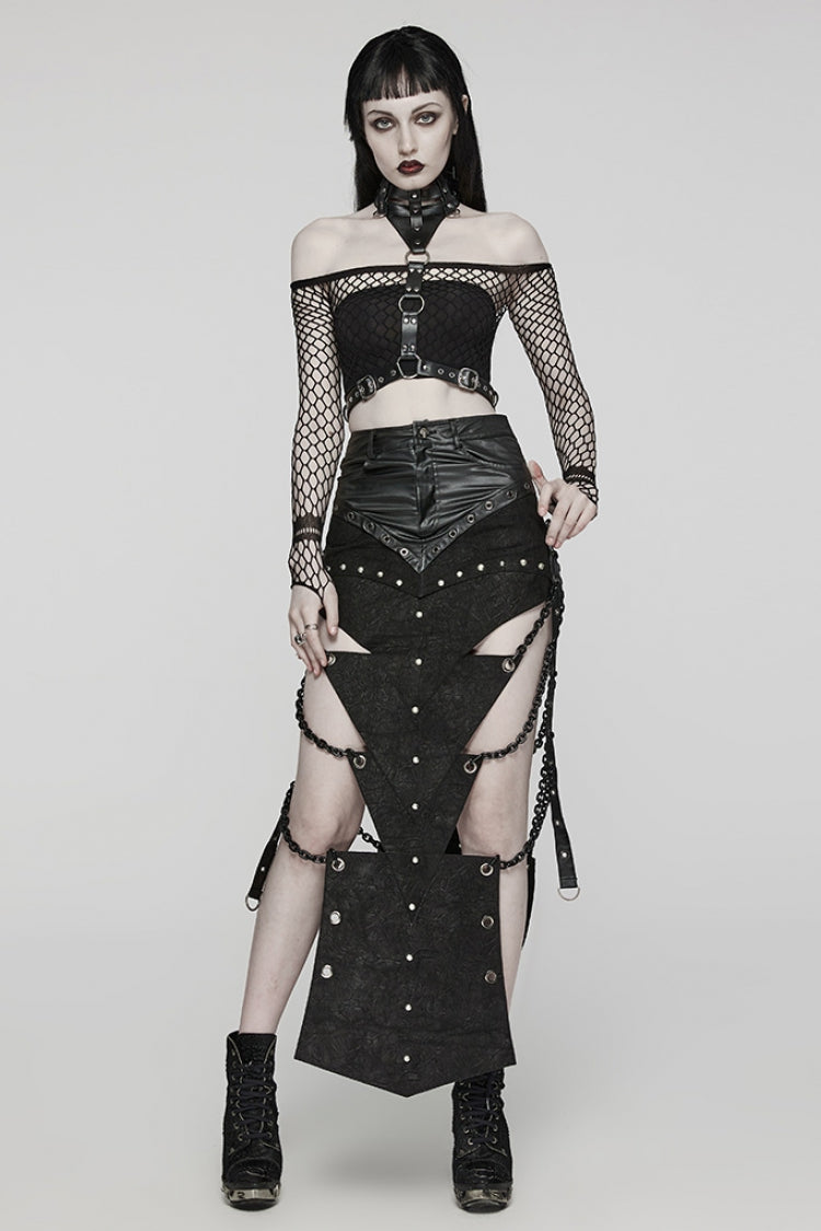 Black Inverted Triangle Hollow Metal Chain Women's Steampunk Skirt - Product - 4