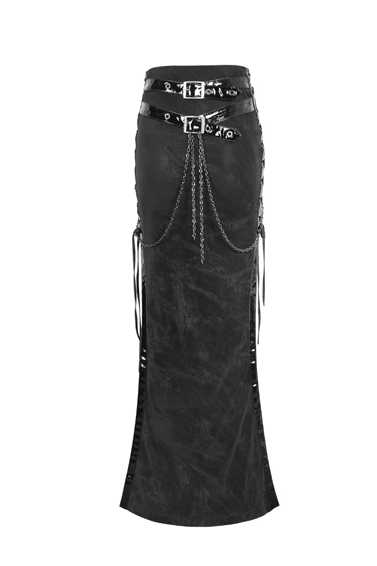 Black High Waisted Side Slit Slim Women's Steampunk Skirt - Product - 11