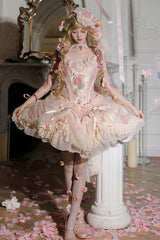 Pink [Dream Garden] Ruffle Hanayome Embroidery Bowknot Lace Fishbone Sweet Princess Gorgeous Lolita Jsk Dress - Product - 14