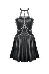 Black Halterneck Zippered Chain-Decorated Eyelet Women's Punk Faux Leather Dress - Product - 3