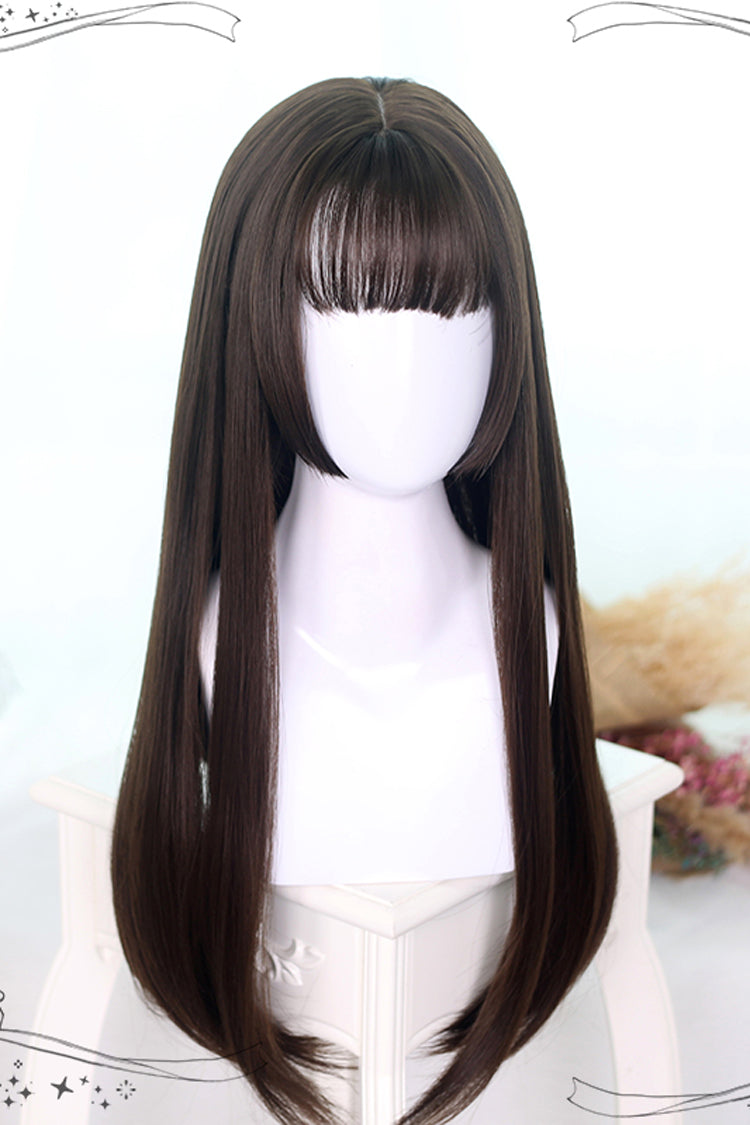 Two Colors Hime Cut  Long Straight Hair Classic Lolita Wigs - Brown - 4