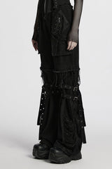 Black Stitching Mesh Unedged Detachable Women's Punk Pants - Product - 2