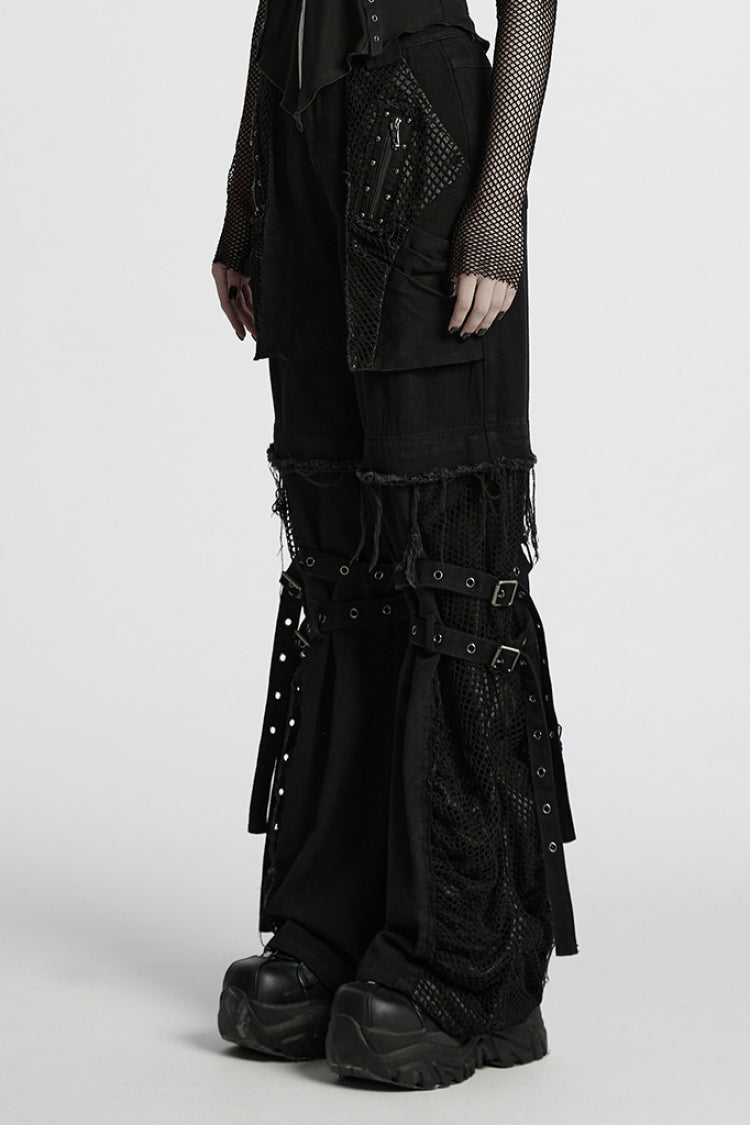 Black Stitching Mesh Unedged Detachable Women's Punk Pants - Product - 2