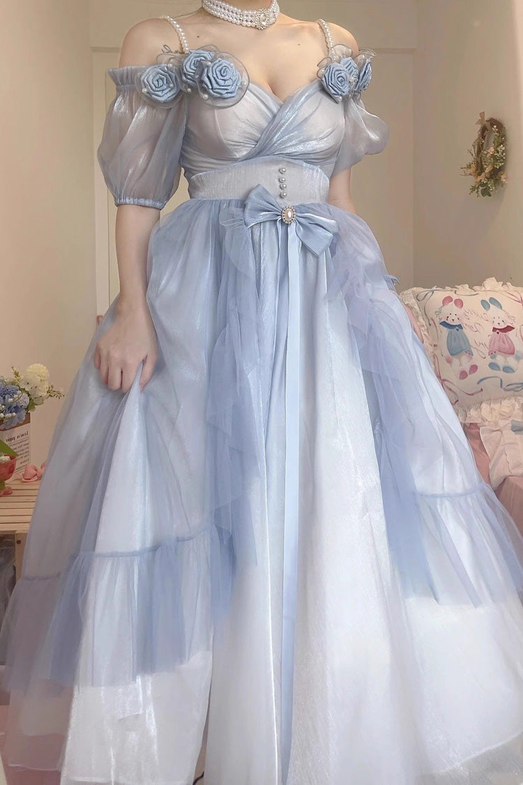 Blue Bowknot Plus Size Elegant Princess Sweet Lolita Dress - Blue - 1