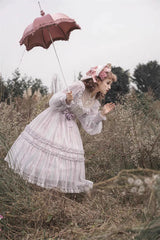 Light Purple Long Sleeves Ruffle Bowknot Lace Sweet Plus Size Elegant Lolita Dress - Product - 4