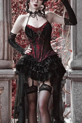 Black/Red Duchess Rococo Fishbone Girdle Multi-layer Ruffle Gothic Lolita Skirt - Black/Red - 1