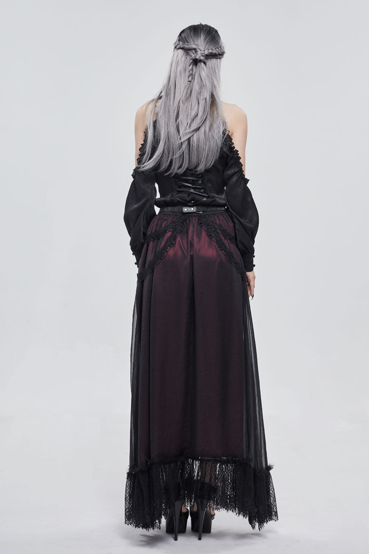 Black/Red Butterfly Lace Pendant Decoration Chiffon Women's Gothic Skirt - Product - 7