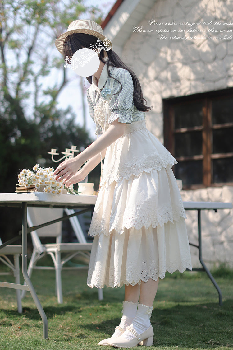 Ivory Sleeveless Triple-Layered Ruffle Lace-Up Sweet Elegant Lolita Jsk Dress - Product - 7