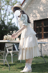 Ivory Sleeveless Triple-Layered Ruffle Lace-Up Sweet Elegant Lolita Jsk Dress - Product - 7