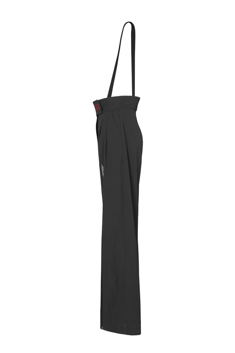 Black High Waist Wide Legged Stitching Women's Steam Punk Strap Pants - Product - 6