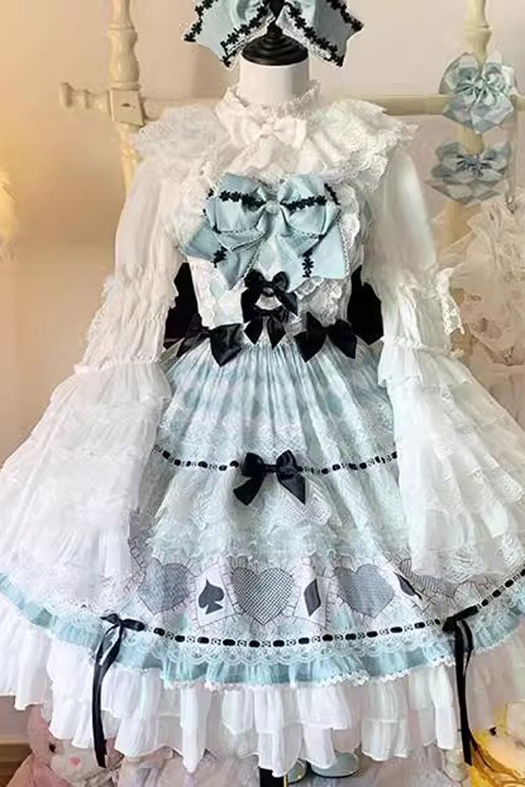 Mint Green [Bamboo Overture] Sleeveless Print Ruffle Bowknot Lace Sweet Lolita Dress - Product - 4