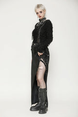 Black Leather Women's Punk Buckled Side Slit Irregular Hem Skirt - Product - 11