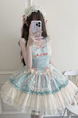 [Flower Season] Bowknot Lace Sweet Ballet Lolita Jsk Dress 4 Colors - Green - 1