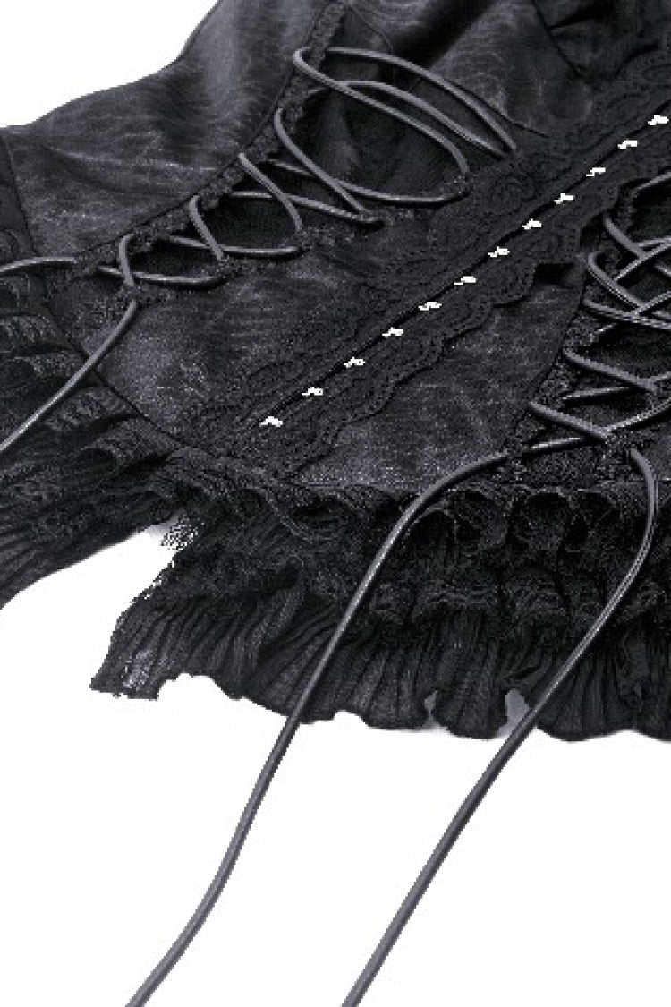 Black Sleeveless Cut-Out Lace Trim Side Lace-Up Women's Gothic Sexy Corset Top - Product - 18