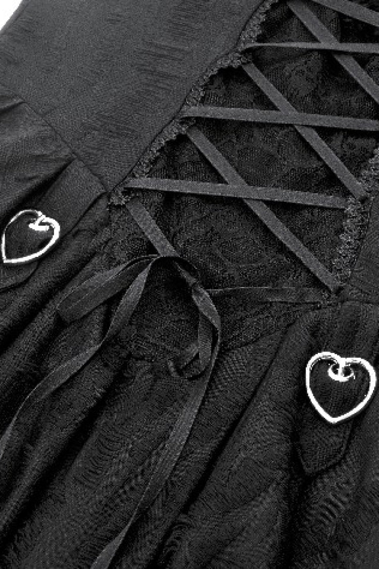 Black Sleeveless Lace Lace-Up Pleated Women's Gothic Dark Demon Slip Dress - Product - 16