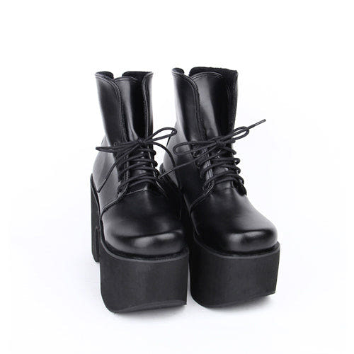 Black Platform Heel Classic Lolita Boots - Black - 1