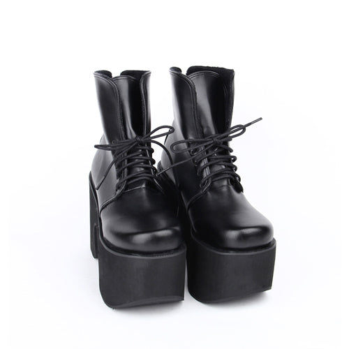 Black Platform Heel Classic Lolita Boots - Black - 1