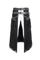 Black Irregular Double Belt Tassels Men's Gothic Skirt - Product - 6
