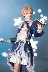 Blue Long Sleeves Ombre Ruffled Bow Ouji Gothic Lolita Swallowtail Dress Shorts Set - Product - 3