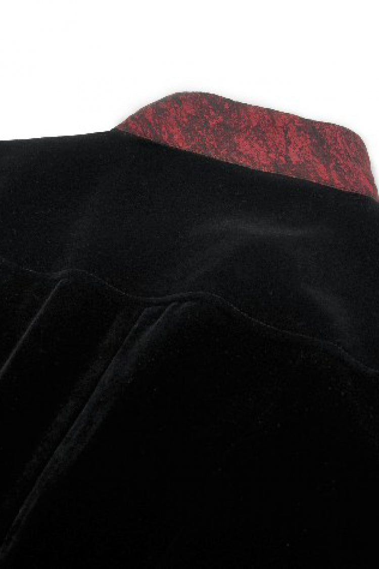 Black/Red Peak Lapel Collar Long Sleeves Multi-Layered Lace Mock Two-piece Women's Gothic Tailcoat - Product - 14