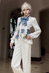 White [Moonlit Paladin Prince] Ruffle Embroidery Bowknot Classic Prince Handsome Ouji Lolita Set - Product - 5