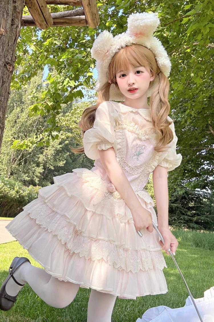[Good Night, Tulip] Sleeveless Multi-Layered Ruffled Embroidered Lace Sweet Ballet Lolita Jsk Dress 2 Colors - Product - 7