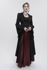 Black Jacquard Short Front Long Back Lapel Bead And Chain Trim Large Cuffs With Lace Trim Back Strap Thin Long Women's Gothic Coat - Product - 2