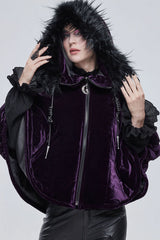 Purple Gothic Quilted Velvet Collar Crescent Pendant Zipper Warm Women's Shawl - Purple - 1