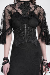 Black Batwing Beaded Lace-Up Zipper Women's Underbust Corset - Product - 3