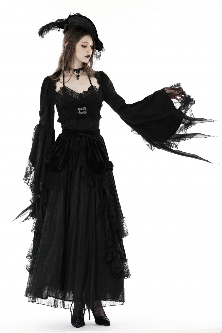 Black Women's Gothic Vintage Long Flared Sleeves Lace Splice Shrug - Product - 7