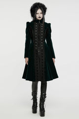 Black/Green Long Puff Sleeves Floral Embroidery Women's Gothic Coat - Product - 4