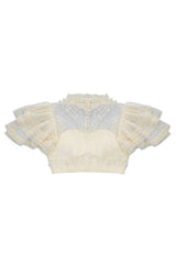 Detachable Pad Short Sleeves Hollow Lace Sweet Lolita Blouse 3 Colors - Ivory - 3