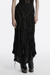 Black Ripped Lace-up Women's Gothic Knitted Skirt - Black - 1