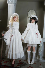 White [Cross Doll] Long Hime Sleeves Ruffle Lace Gothic Lolita Dress Set 2 Versions - Product - 10