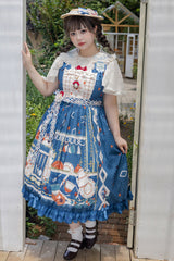 Dark Blue [Tea Party] Print Ruffle Bowknot Lace Sweet Elegant Lolita Jsk Dress - Product - 10