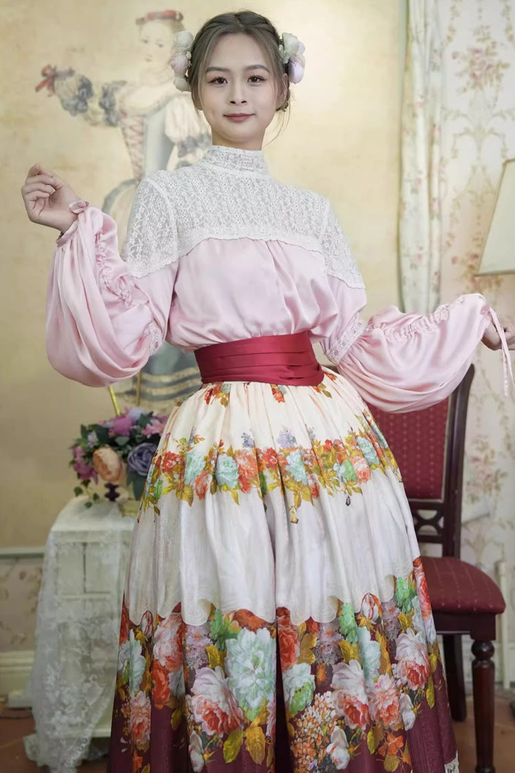Red [Rainy Season Garden] Print Ruffle Sweet Classic Lolita Skirt - Product - 8