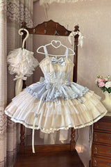 Blue/Ivory Dance of Time Triple-Layered Ballet Style Bowknot Lace-Up Sweet Lolita Jsk Dress - Product - 5