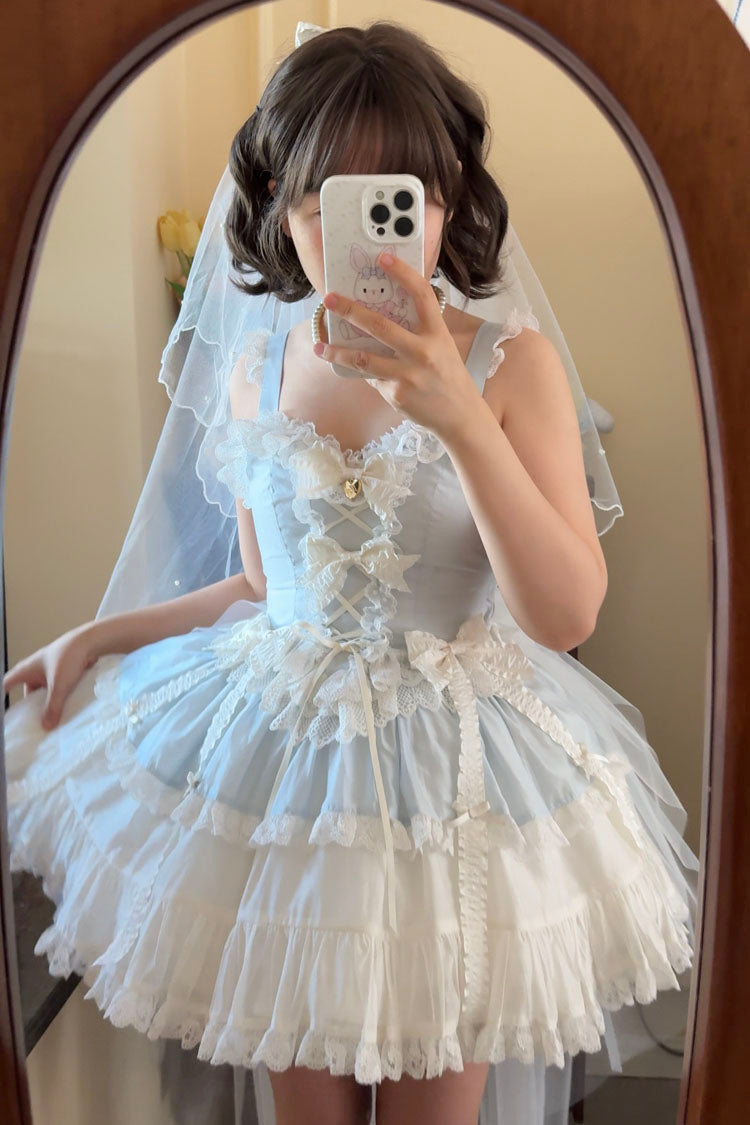 Blue [Sweetheart Splolita] Ruffle Bowknot Lace-Up Sweet Lolita Skirt Set - Product - 7