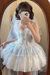 Blue [Sweetheart Splolita] Ruffle Bowknot Lace-Up Sweet Lolita Skirt Set - Product - 7