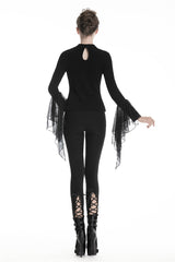 Black Floral Cut-Out Lace-Up Women's Gothic Leggings - Product - 4