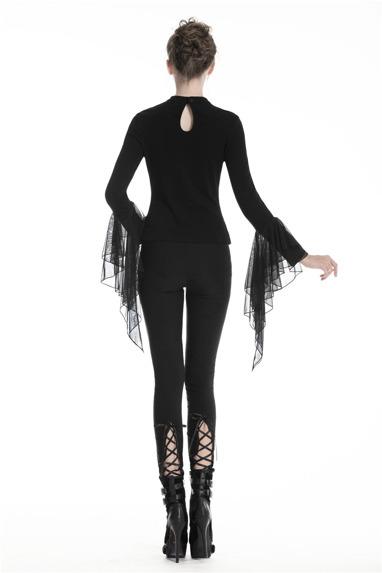 Black Floral Cut-Out Lace-Up Women's Gothic Leggings - Product - 4