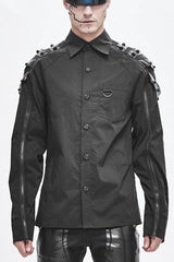 Black Long Sleeve Shoulder Zipper Mens Punk Blouse - Black - 1