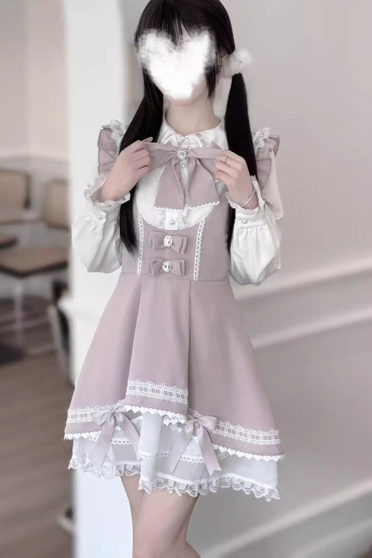 Rabbit Ears Sleeveless Ruffle Bowknot Lace Sweet Jirai Kei Strap Dress 3 Colors - Product - 2