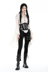 White V Collar Ruffled Long Trumpet Sleeves Women's Steampunk Blouse - Product - 7