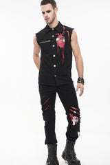 Black Punk Twill Ripped Leg-Bone Bleed Print Men's Pants - Product - 7