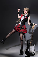 Black/Red [Rock Bunny] Sleeveless Double-Layered Embroidery Hooded Punk Lolita Skirt Set - Product - 9