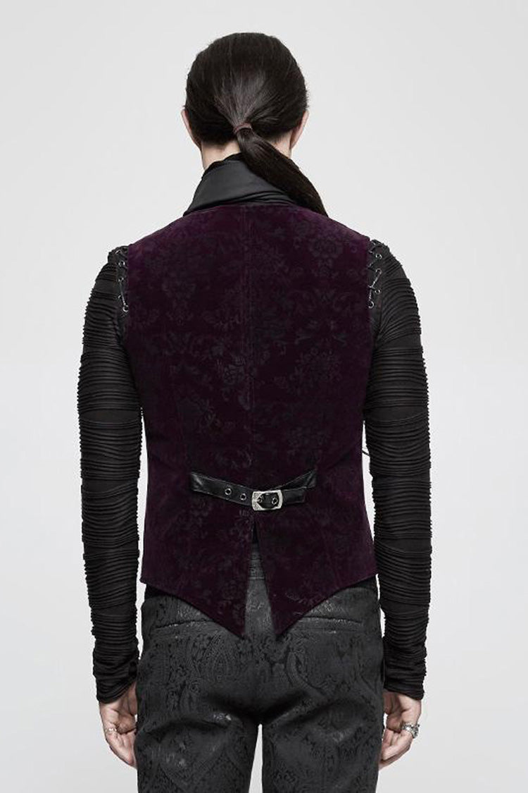 Red Gothic Velveteen Printing Front Metal Buckle Weave Strap Men's Vest - Product - 3