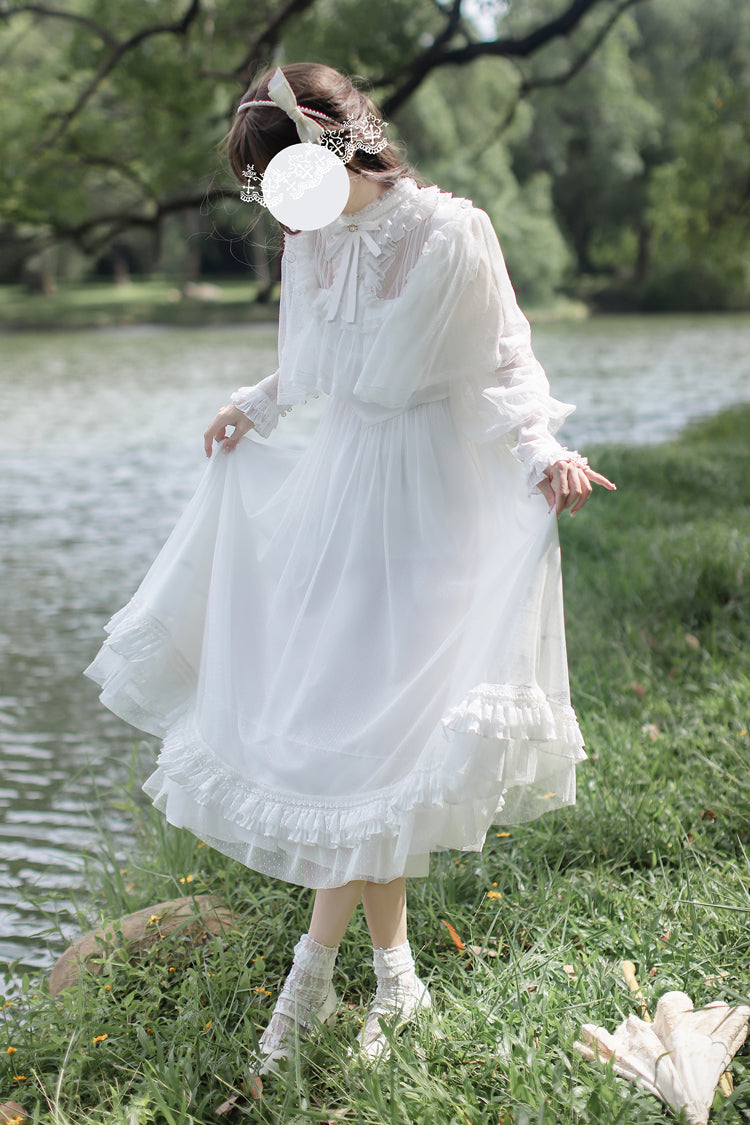 White [Enchanted Daydream] Long Sleeves Bowknot Lace Sweet Elegant Lolita Dress - Product - 2